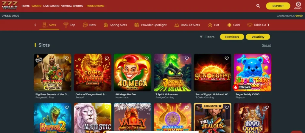 Game Selection at 777Vault Casino